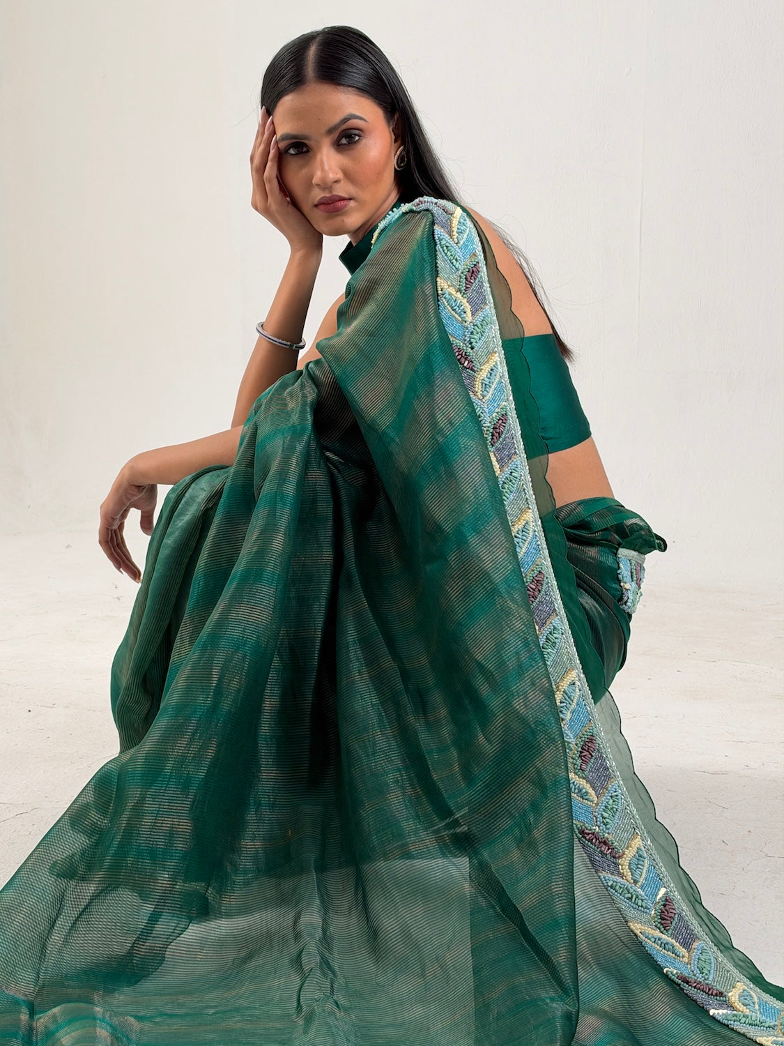 Diva Green Embroidered Saree