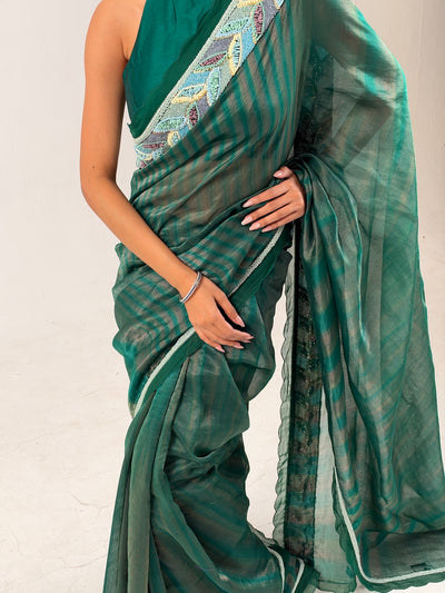 Diva Green Embroidered Saree
