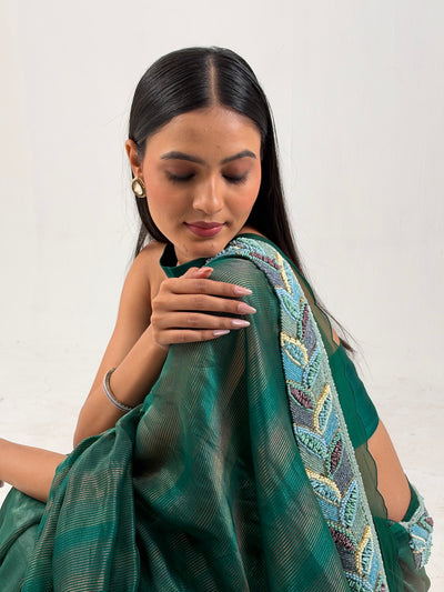 Diva Green Embroidered Saree