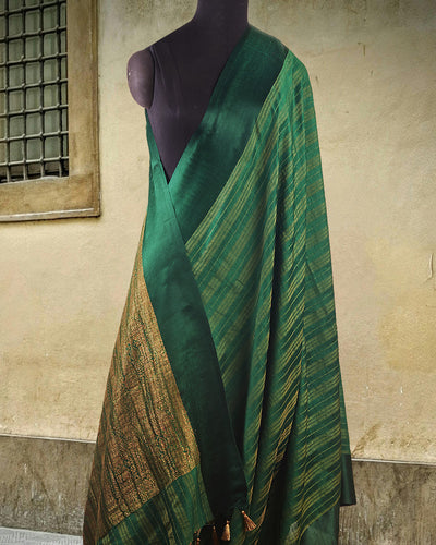 Mudit Mohini Green Stripe Moonga Saree