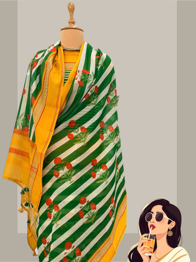 Summit Green Printed Cotton Saree