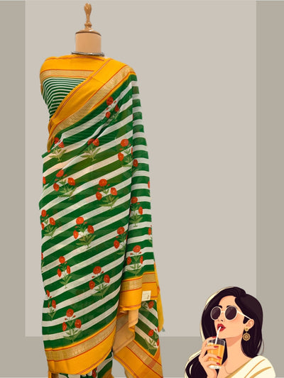 Summit Green Printed Cotton Saree