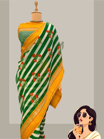 Summit Green Printed Cotton Saree