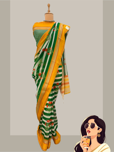 Summit Green Printed Cotton Saree