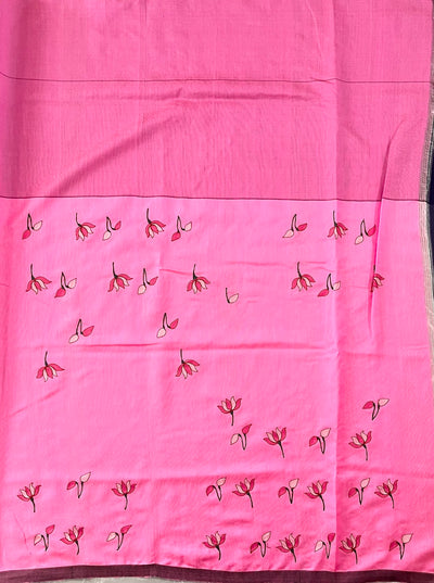 Bohemian Grey & Pink Moonga Silk Linen Saree