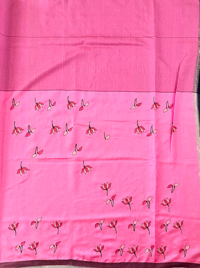 Bohemian Grey & Pink Moonga Silk Khadi Saree