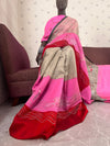 Bohemian Grey & Pink Moonga Silk Linen Saree