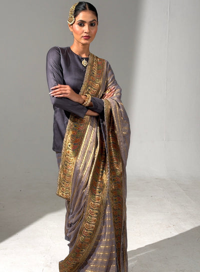 Golnaz Grey Crepe Tissue Saree