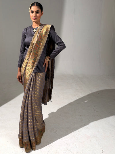 Golnaz Grey Crepe Tissue Saree