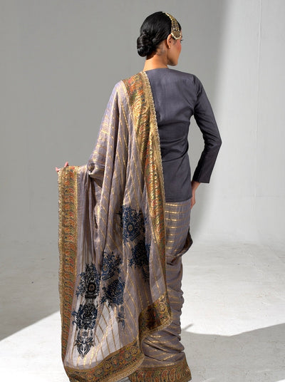 Golnaz Grey Crepe Tissue Saree