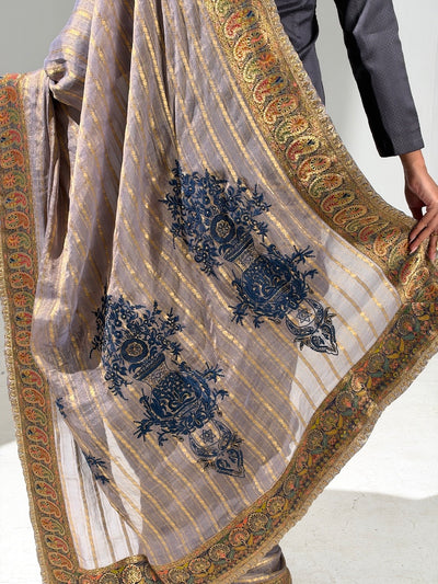 Golnaz Grey Crepe Tissue Saree
