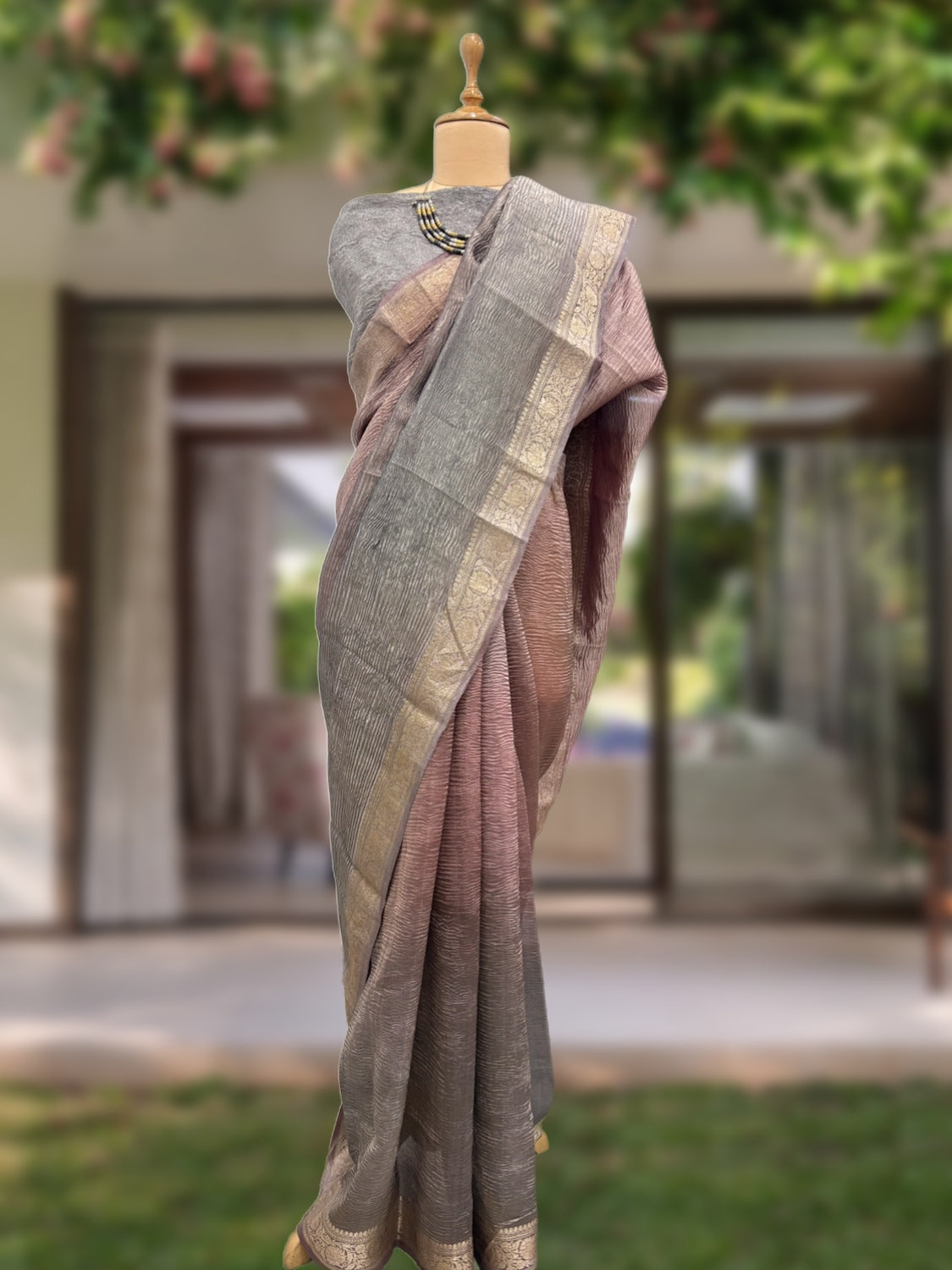 Moonlit Grey Crinkled Tissue Sari