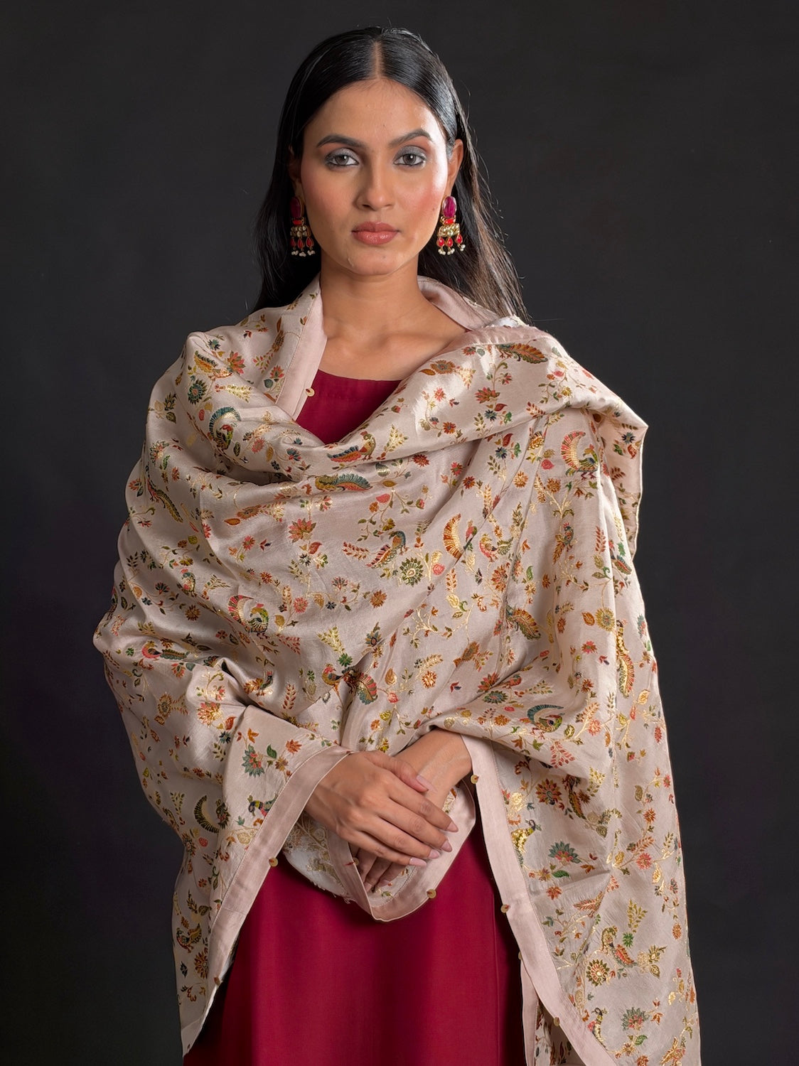 Tadoba Silver Grey Crepe Dupatta