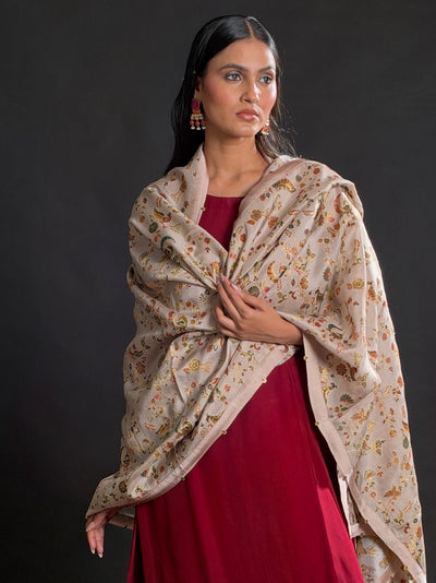 Tadoba Silver Grey Crepe Dupatta
