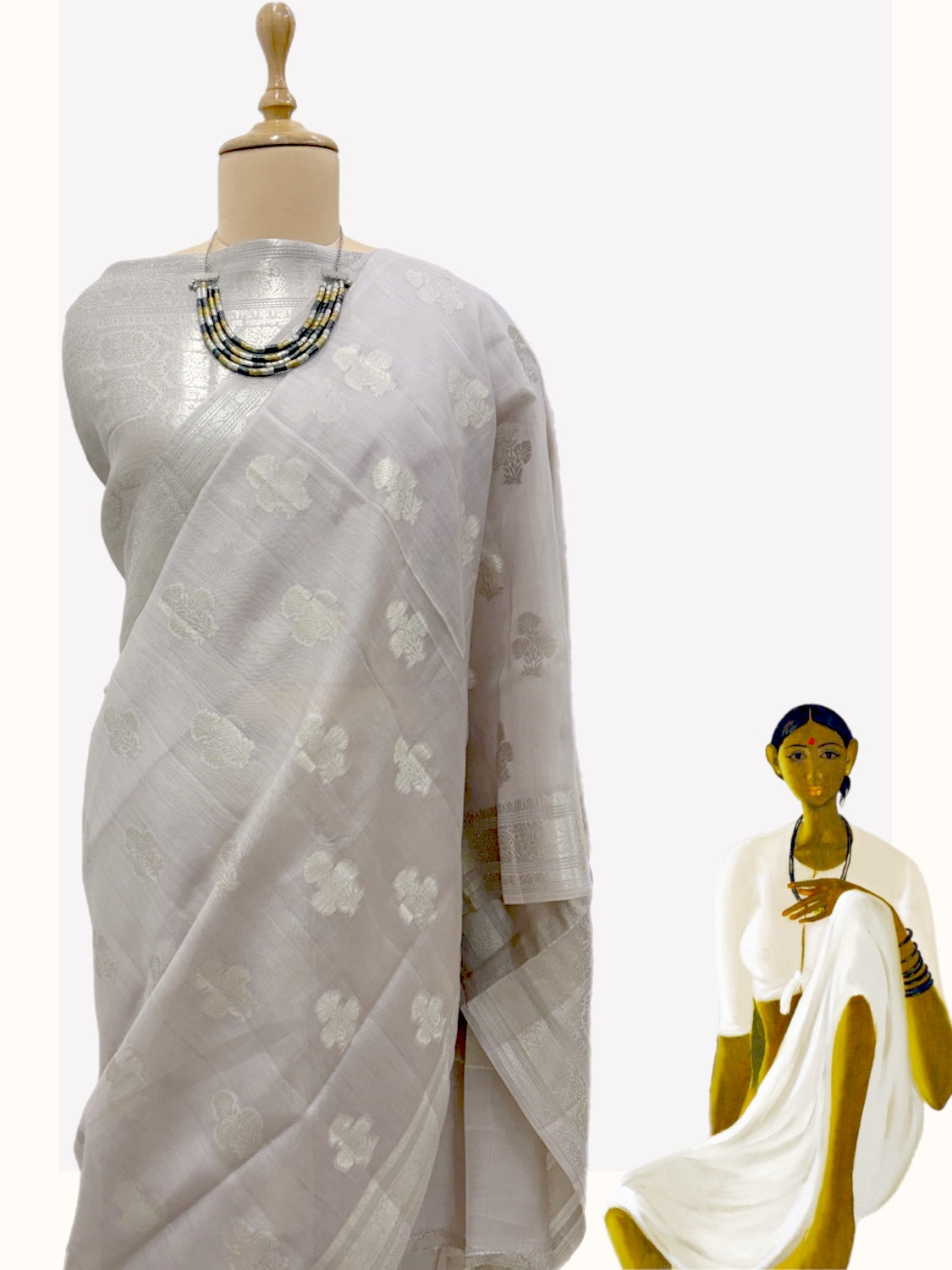 Eternity Silver Grey Cotton Saree