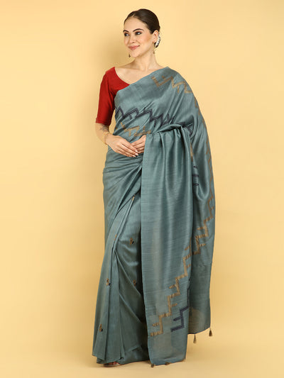 Surmayi Grey Matka Georgette Sari