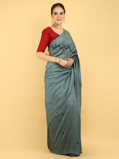 Surmayi Grey Matka Georgette Sari