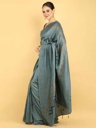 Surmayi Grey Matka Georgette Sari