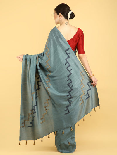 Surmayi Grey Matka Georgette Sari