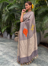 Surya Namaskar Grey crepe tissue Saree