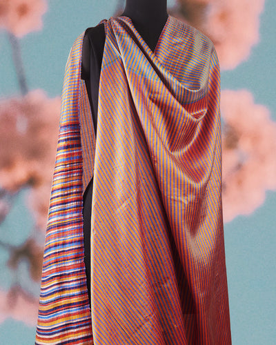 Iridescent Ripples Peach Gamchha Saree