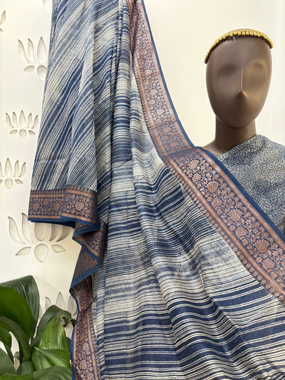 Varahgiri Indigo Printed Cotton Saree