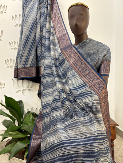 Varahgiri Indigo Printed Cotton Saree