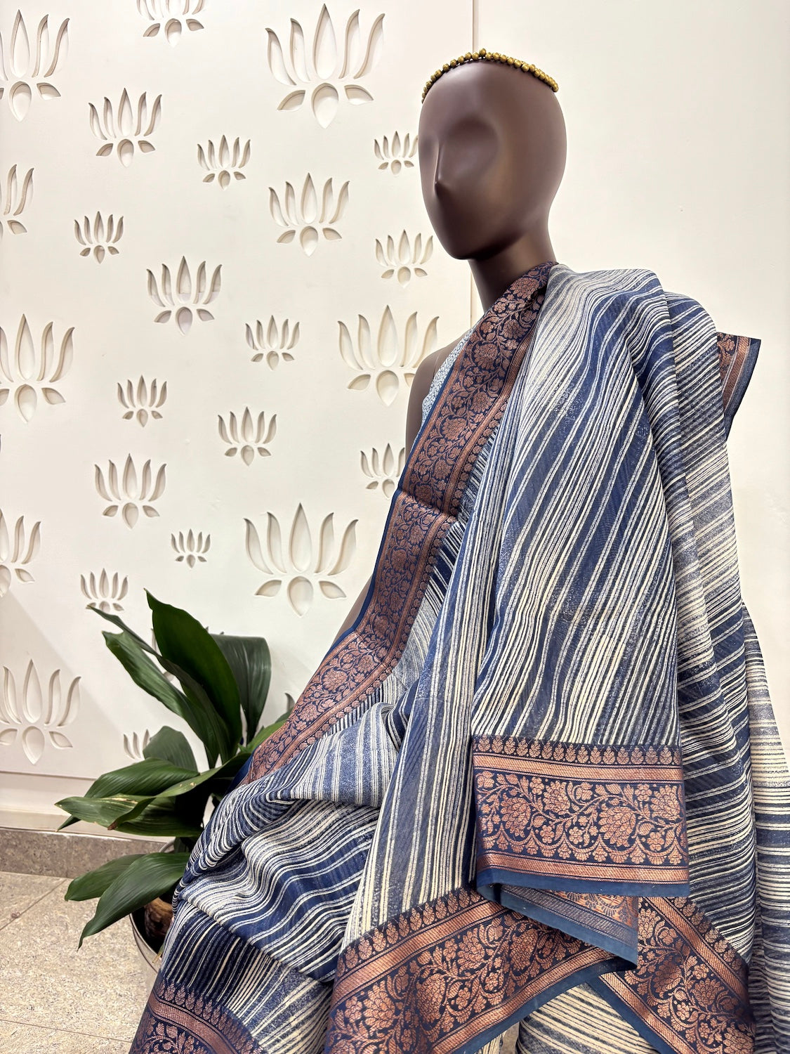 Varahgiri Indigo Printed Cotton Saree