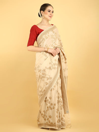 Queen Bee Ivory Crepe Georgette Saree