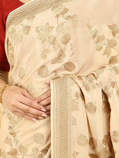 Queen Bee Ivory Crepe Georgette Saree