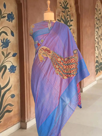 Nalgonda Blue Kalamkari Tussar Saree