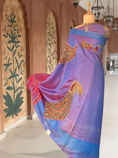 Nalgonda Blue Kalamkari Tussar Saree