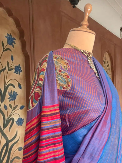Nalgonda Blue Kalamkari Tussar Saree
