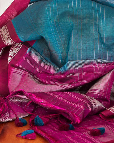 Tanzanite Ruby Khadi Silk Saree