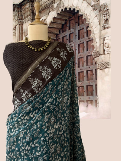 Jagmandir Blue & Brown Kota Saree