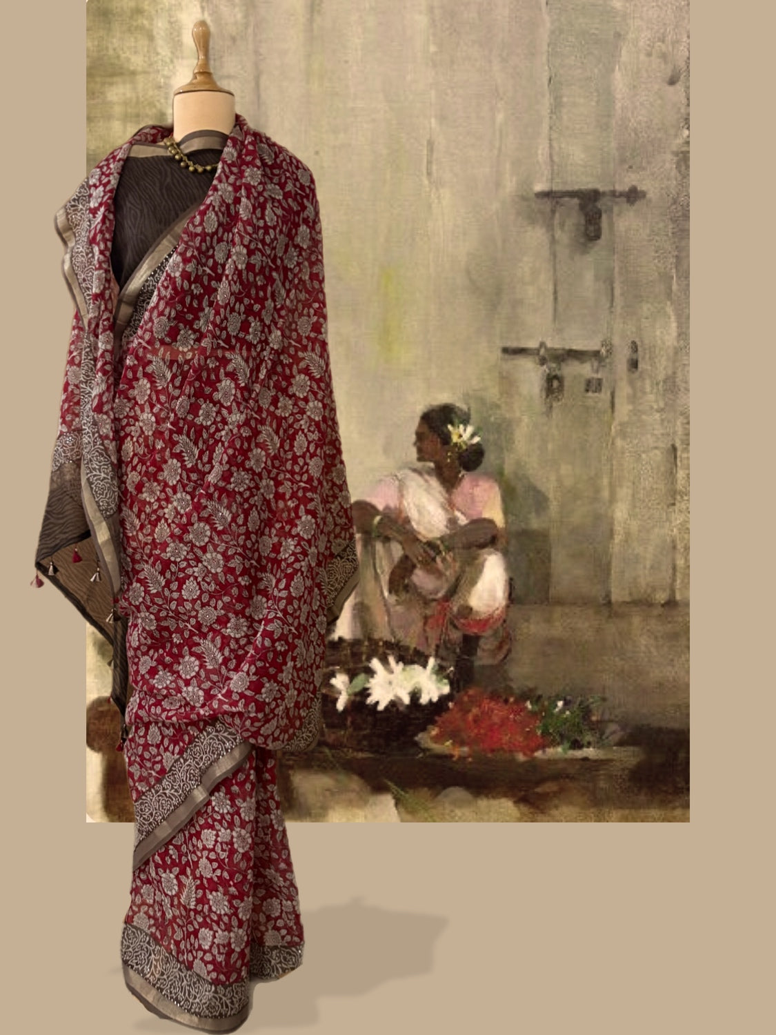 Dilwara Maroon & Brown Kota Saree