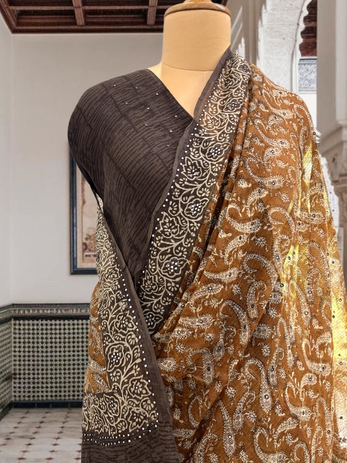 Jodha Mustard & Brown Kota Saree