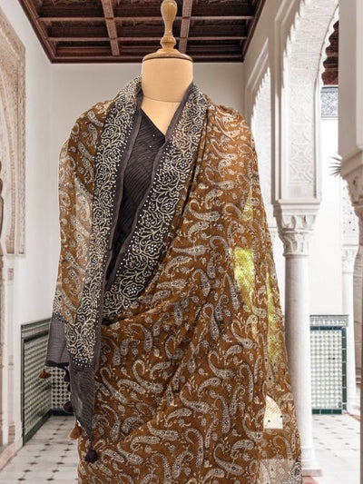 Jodha Mustard & Brown Kota Saree