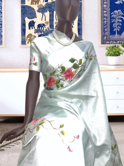 Celeste Sky Blue Hand Painted Kota Saree