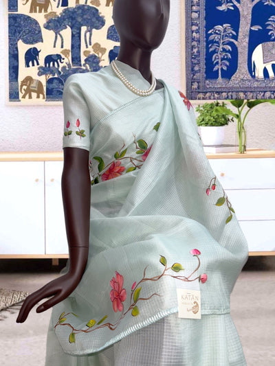 Celeste Sky Blue Hand Painted Kota Saree
