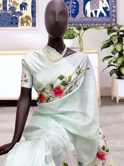 Celeste Sky Blue Hand Painted Kota Saree