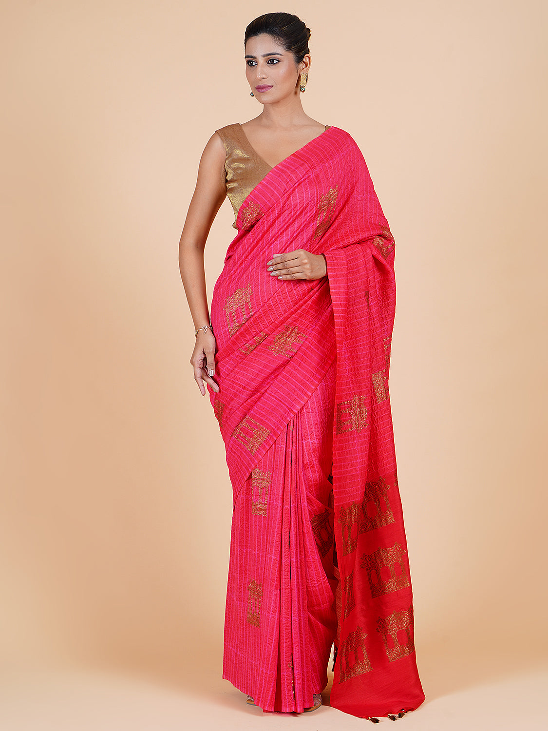Gulafsha Pink Shibori Matka Georgette Saree