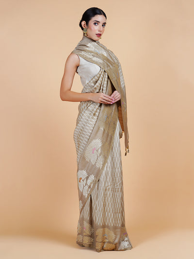 Nayantara Beige Shibori Matka Georgette Saree
