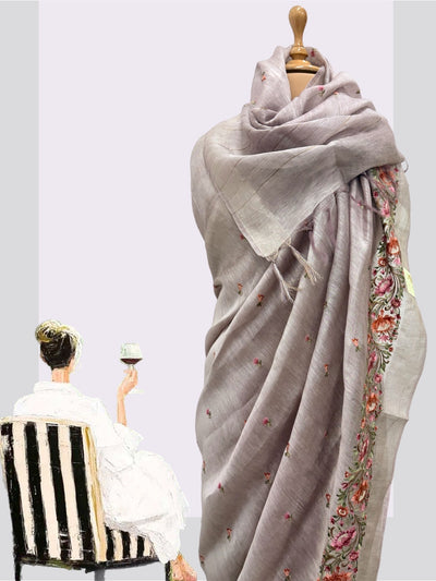 Summer Hill Lavender Embroidered Linen Saree