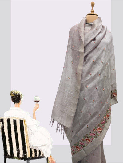 Summer Hill Lavender Embroidered Linen Saree