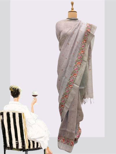 Summer Hill Lavender Embroidered Linen Saree
