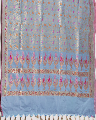 Naisha Light Blue Ashavali Brocade Silk Saree