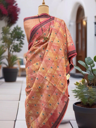 Secret Rendezvous Light Orange Moonga Cotton Saree