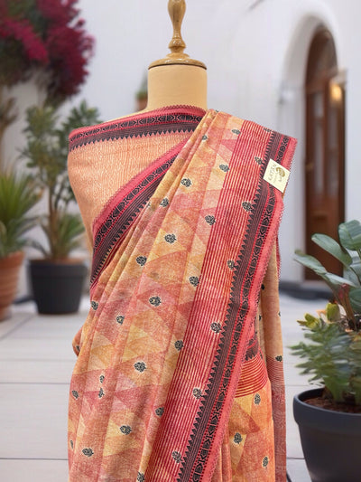 Secret Rendezvous Light Orange Moonga Cotton Saree
