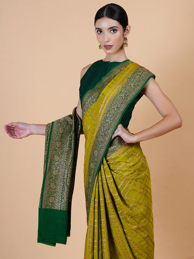 Mandapa Olive & Green Khaddi Georgette Sari